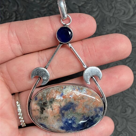 Jewelry - Sodalite Crescent Moon Pendant Stone Crystal Jewelry